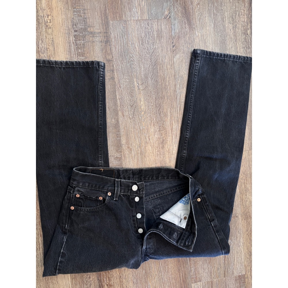 Vintage  80s 90s Levis 501 Black Straight Leg Jeans Made in USA Button Fly Denim